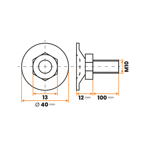 Skrutka rektifikačná / 208d-068 / 40 mm / M10 x 100 mm ZN