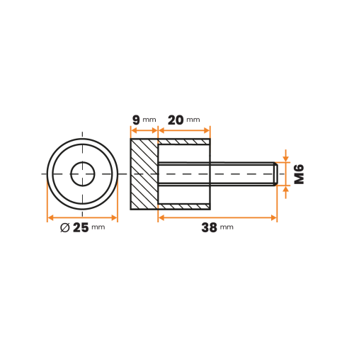Skrutka rektifikačná, návlek / 236-007 / 20 mm / M6 x 38 mm (prírodná)