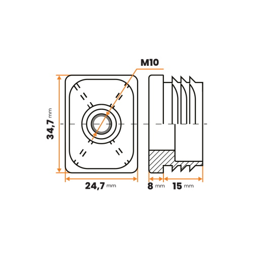 Zátka rektifikačná M10 / 205-034 / 35 x 25 / 1,5 - 2 mm (čierna)