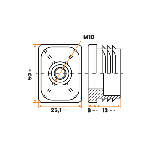 Zátka rektifikačná M10 / 205-034 / 50 x 25 / 1,5 - 2 mm (čierna)