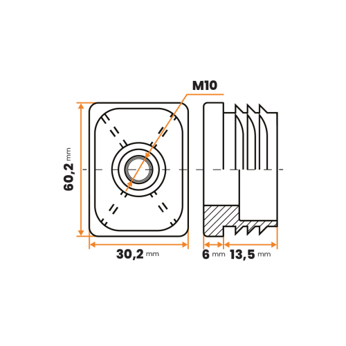 Zátka rektifikačná M10 / 205-034 / 60 x 30 / 1,5 - 2 mm (čierna)