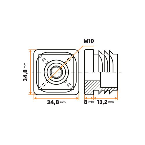 Zátka rektifikačná M10 / 205-034 / 35 x 35 / 1 - 2 mm (čierna)