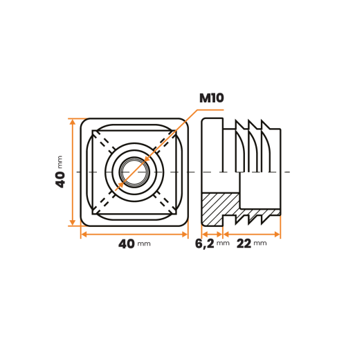 Zátka rektifikačná M10 / 205-037 / 40 x 40 / 1 - 2 mm (čierna)