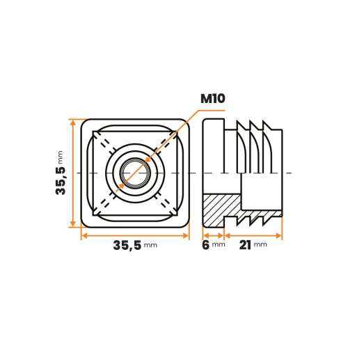 Zátka rektifikačná M10 / 205-037 / 35 x 35 / 1 - 2 mm (čierna)