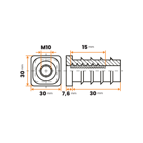Zátka rektifikačná M10 / 205c-034 / 30 x 30 / 1 - 2 mm (čierna)