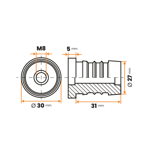 Zátka rektifikačná M8 / 242-034 / 30 / 1 - 2 mm (čierna)