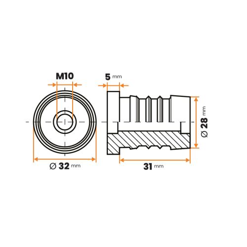 Zátka rektifikačná M10 / 242-034 / 32 / 1 - 2 mm (čierna)