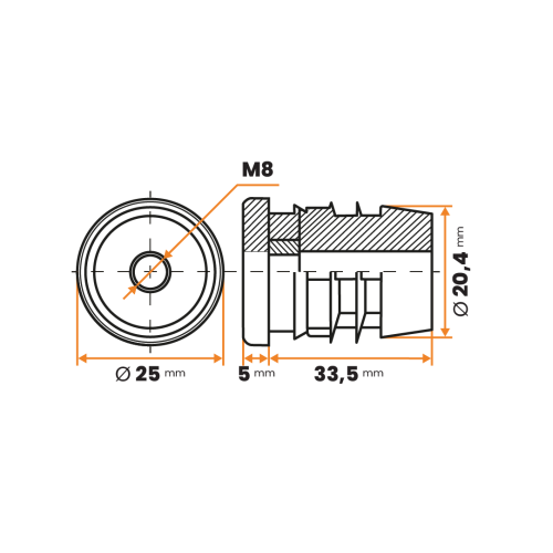 Zátka rektifikačná M8 / 243-034 / 25 / 1 - 2 mm (čierna)