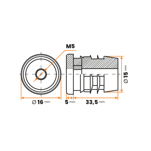 Zátka rektifikačná M5 / 243-034 / 16 / 1,5 mm (čierna)