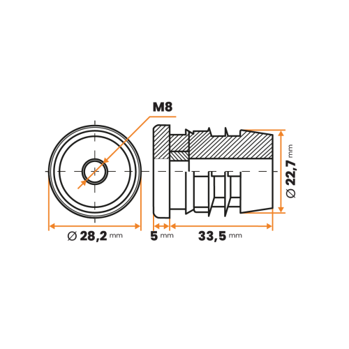 Zátka rektifikačná M8 / 243-034 / 28 / 1 - 2 mm (čierna)