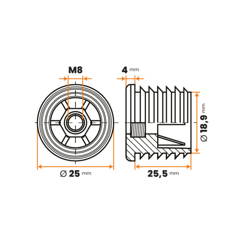 Zátka rektifikačná M8 / 243a-034 / 25 / 1,5 - 2 mm (čierna)