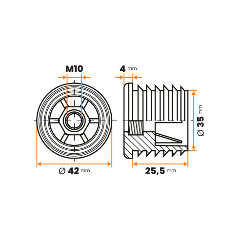 Zátka rektifikačná M10 / 243a-034 / 42 / 2 - 2,5 mm (čierna)