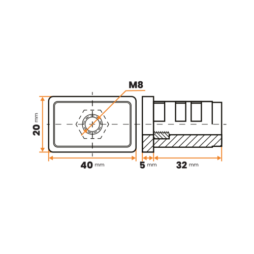 Zátka rektifikačná M8 / 369-068 / 40 x 20 / 1,5 - 2 mm (čierna)
