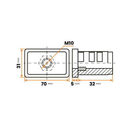 Zátka rektifikačná M10 / 369-142 / 70 x 30 / 2 mm (čierna)