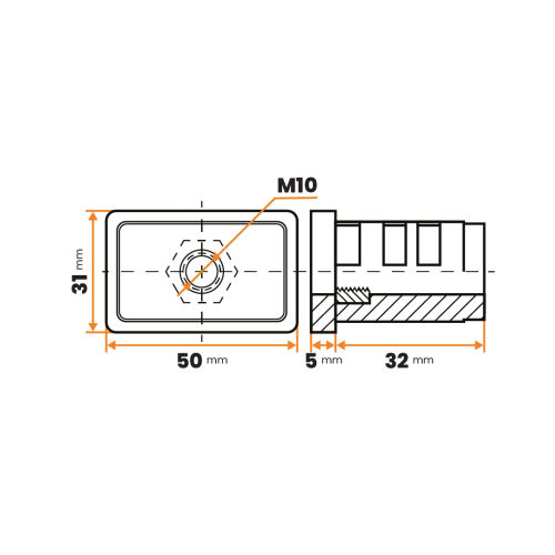 Zátka rektifikačná M10 / 369-142 / 50 x 30 / 1,5 - 2 mm (čierna)