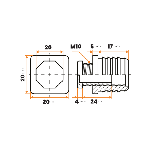 Komplet rektifikačný M10 x 24 mm / 060-034 / 20 x 20 x 1 - 2 mm (čierna)