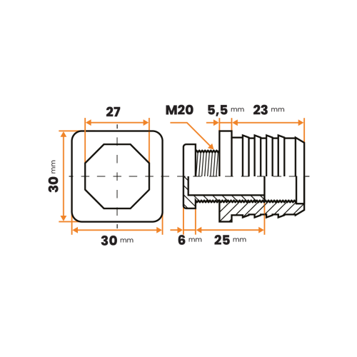 Komplet rektifikačný M20 x 25 mm / 060-034 / 30 x 30 x 1 - 2 mm (čierna)