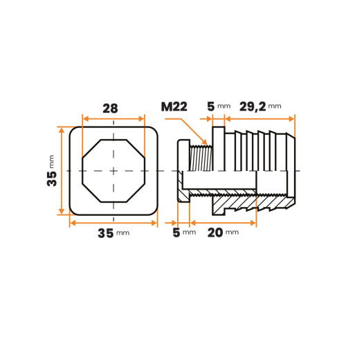 Komplet rektifikačný M22 x 20 mm / 060-034 / 35 x 35 x 1,5 - 2 mm (čierna)
