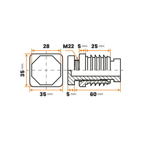 Komplet rektifikačný M22 x 60 mm / 060-068 / 35 x 35 x 1,5 - 2 mm (čierna)