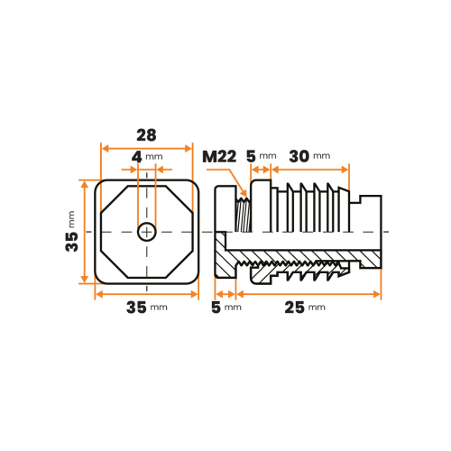 Komplet rektifikačný s dierkou M22 x 25 mm / 060-068 / 35 x 35 x 1,5 - 2 mm (čierna)