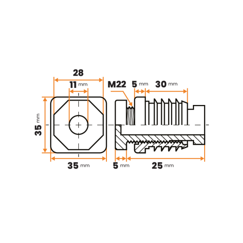 Komplet rektifikačný M22 x 25 mm / 060-068 / 35 x 35 x 1,5 - 2 mm (čierna)