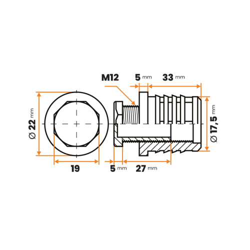 Komplet rektifikačný M12 x 27 mm / 244-034 / 22 x 1,5 - 2 mm (čierna)