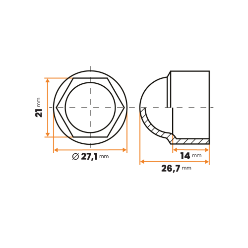 Krytka matíc / 130-034 / M14 / 21 mm (čierna)