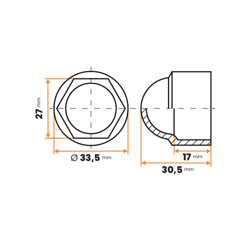 Krytka matíc / 130-034 / M18 / 27 mm (čierna)