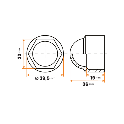 Krytka matíc / 130-034 / M22 / 32 mm (čierna)