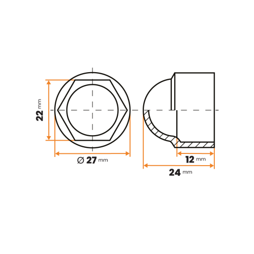 Krytka matíc / 130-068 / M14 / 22 mm (biela)