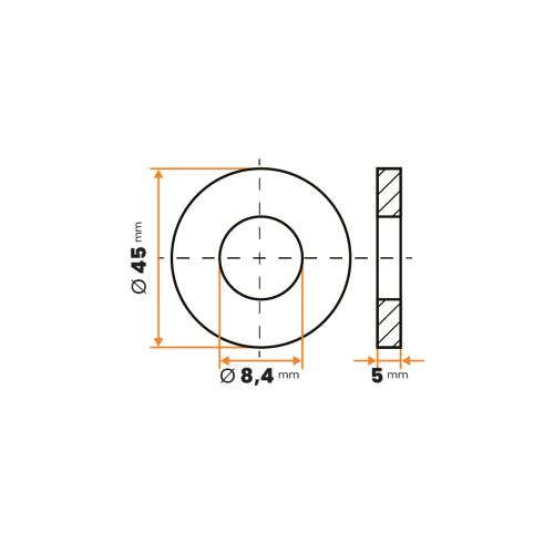 Podložka kruhová / 003-007 / 8,4 / 45 x 5 mm (čierna)