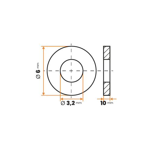 Podložka kruhová / 003-034 / 3,2 / 6 x 10 mm (čierna)