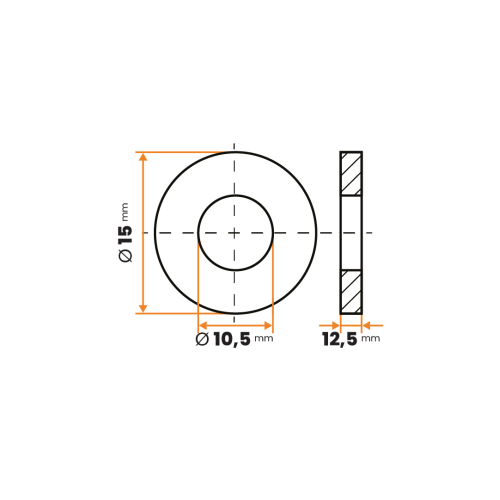 Podložka kruhová / 003-034 / 10,5 / 15 x 12,5 mm (čierna)