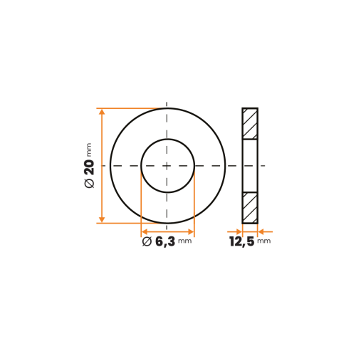 Podložka kruhová / 003-034 / 6,3 / 20 x 12,5 mm (čierna)