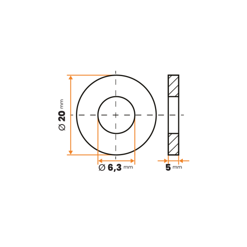 Podložka kruhová / 003-034 / 6,3 / 20 x 5 mm (čierna)