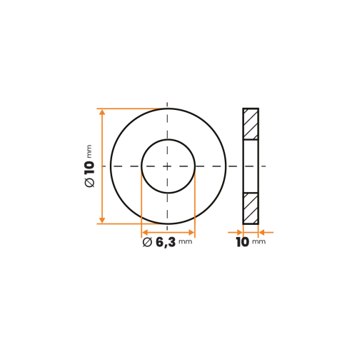 Podložka kruhová / 003-068 / 6,3 / 10 x 10 mm (prírodná)