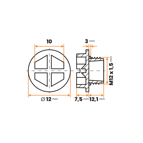 Záslepka kruhová s tesnením / 075b-110 / M12 x 1,5 x 12,1 mm (žltá)