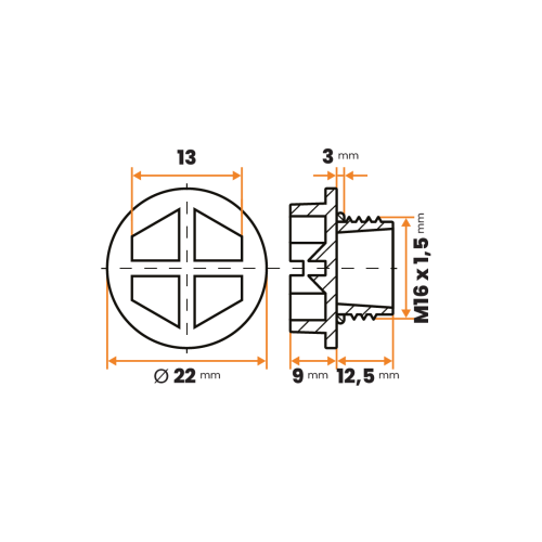 Záslepka kruhová s tesnením / 075b-110 / M16 x 1,5 x 12,5 mm (žltá)