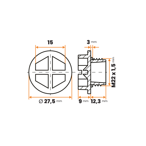 Záslepka kruhová s tesnením / 075b-110 / M22 x 1,5 x 12,3 mm (žltá)