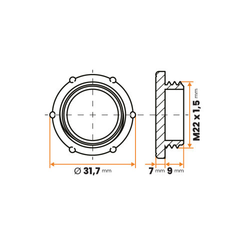 Zátka kruhová / 374-018 / M22 x 1,5 x 9 mm (prírodná)