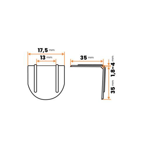 Krytka rohov dosiek pod upínací popruh, oblá / 413-134 / 35 x 35 / 13 mm (šedá bledá)