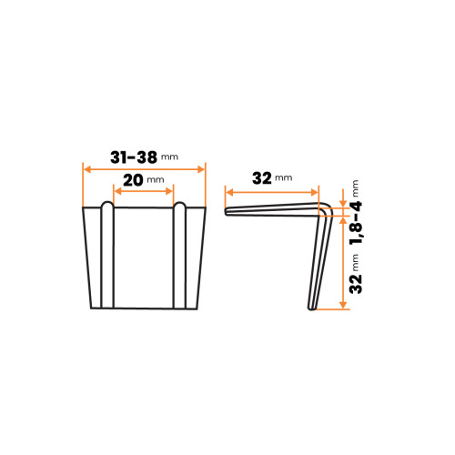 Krytka rohov dosiek pod upínací popruh, hranatá / 413-536 / 32 x 32 / 20 mm (biela)