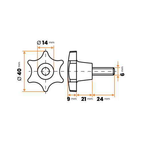 Skrutka kovová s plastovou hlavou, 6 cípa hviezda / 105-012 / M6 x 40 x 24 mm (čierna)