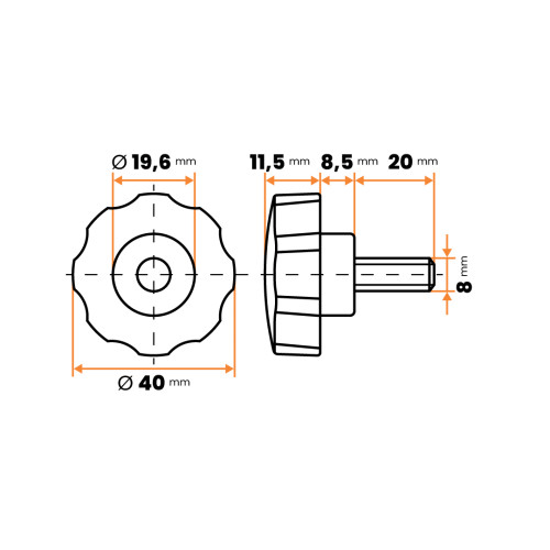 Skrutka kovová s plastovou hlavou, 8 cípa hviezda / 105-036 / 40 / M8 x 20 mm (čierna)