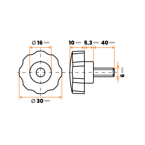 Skrutka kovová s plastovou hlavou, 8 cípa hviezda / 105-036 / M6 x 30 x 40 mm (čierna)