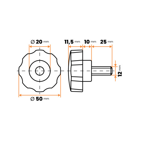 Skrutka kovová s plastovou hlavou, 8 cípa hviezda / 105-036 / M12 x 50 x 25 mm (čierna)