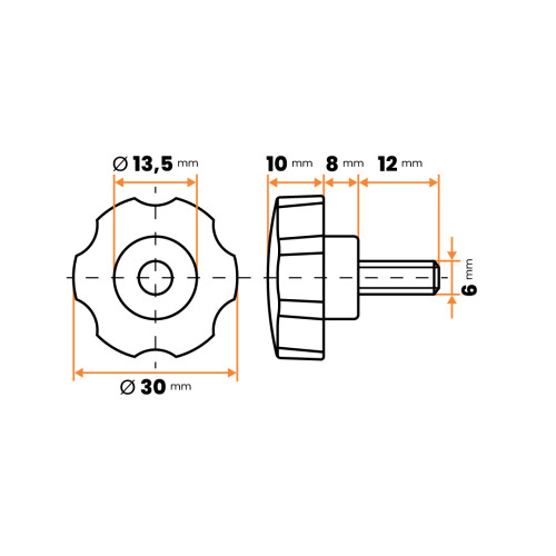Skrutka kovová s plastovou hlavou, 6 cípa hviezda / 105-037 / M6 x 30 x 12 mm (čierna)