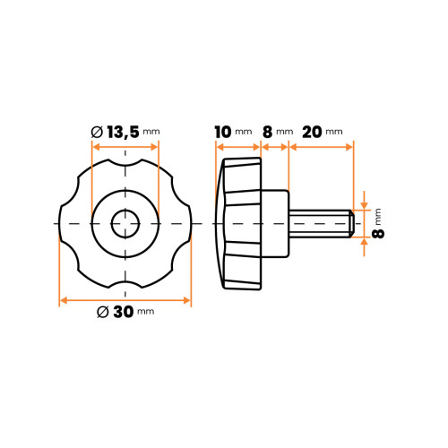 Skrutka kovová s plastovou hlavou, 6 cípa hviezda / 105-037 / M8 x 30 x 20 mm (čierna)