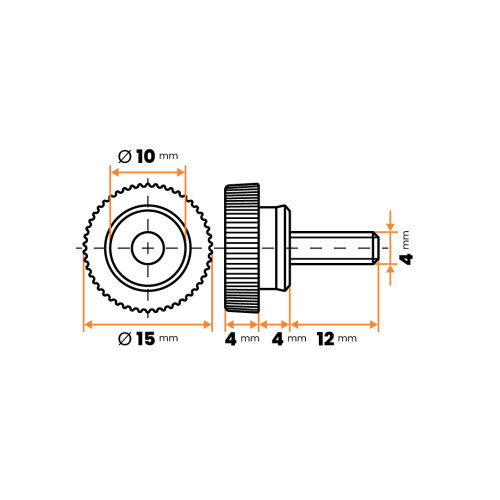 Skrutka kovová s plastovou hlavou, rebrovaná so zárezom na plochý skrutkovač / 105-068 / M4 x 15 x 12 mm (čierna)