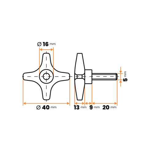 Skrutka kovová s plastovou hlavou, 4 cípa hviezda / 105a-034 / M5 x 40 x 20 mm (čierna)